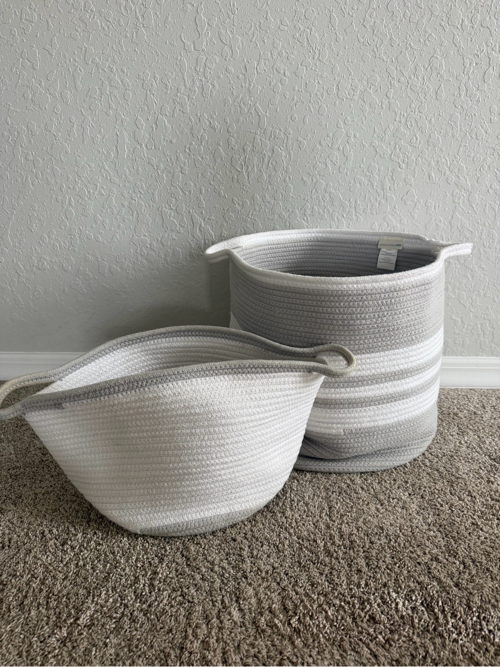 Pottery Barn Kids Neutral Gray and White Rope Storage Baskets - Set of 2